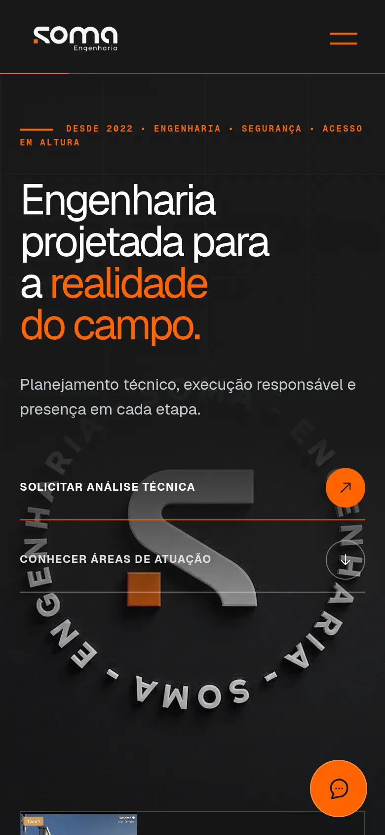 Captura real da página inicial da SOMA Engenharia aberta no celular